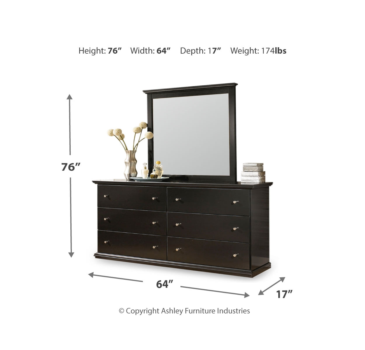 Maribel Full Panel Headboard Bed with Mirrored Dresser