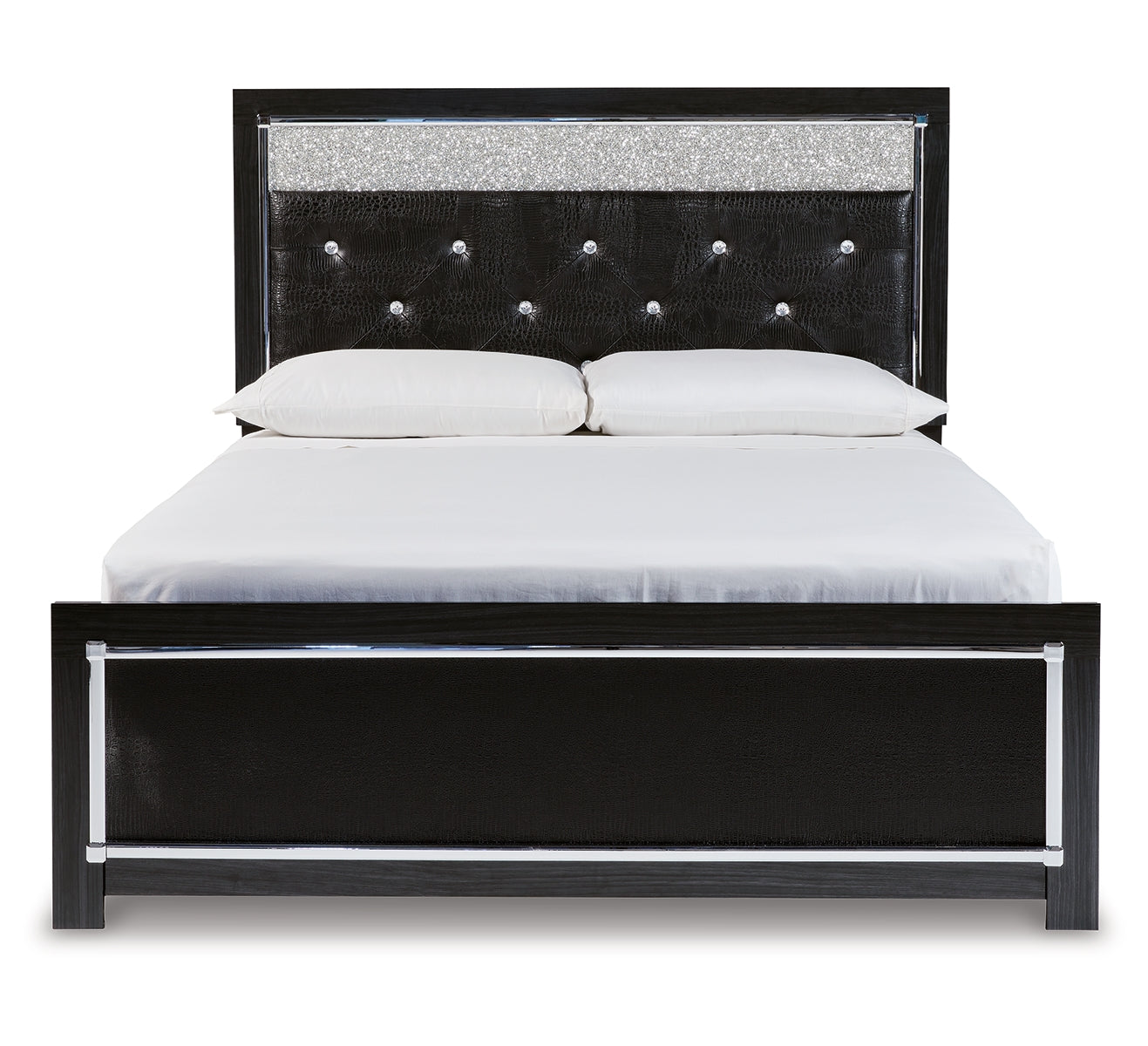 Kaydell Queen Upholstered Panel Bed with Mirrored Dresser and 2 Nightstands