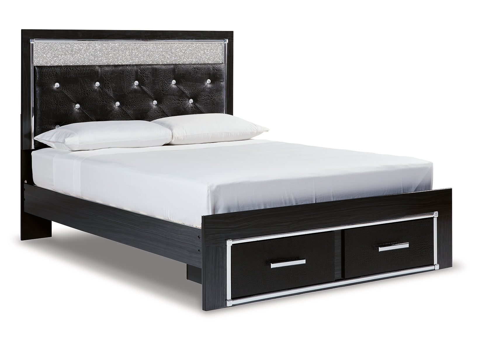 Kaydell Queen Upholstered Panel Storage Bed with Mirrored Dresser and 2 Nightstands