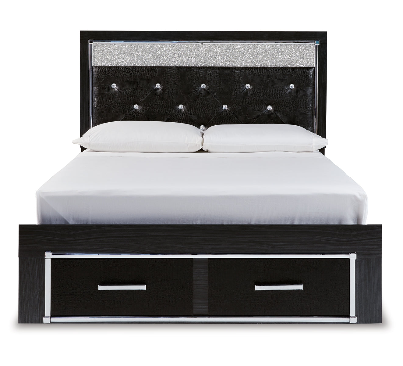 Kaydell Queen Upholstered Panel Storage Bed with Mirrored Dresser and 2 Nightstands