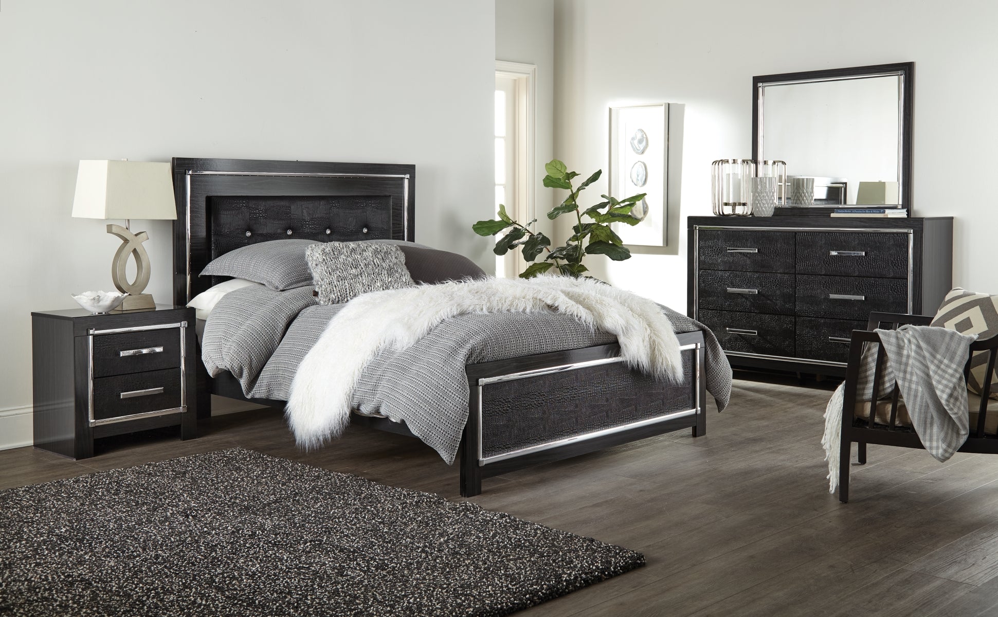 Kaydell King Upholstered Panel Storage Bed with Dresser