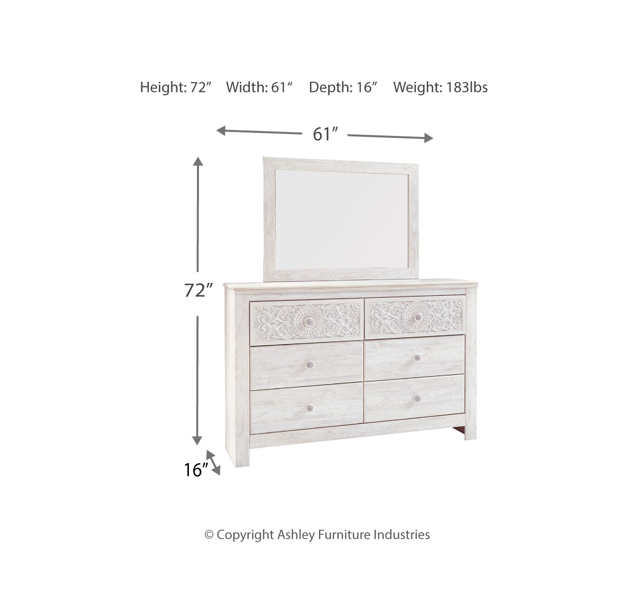 Paxberry Queen Panel Bed with Mirrored Dresser