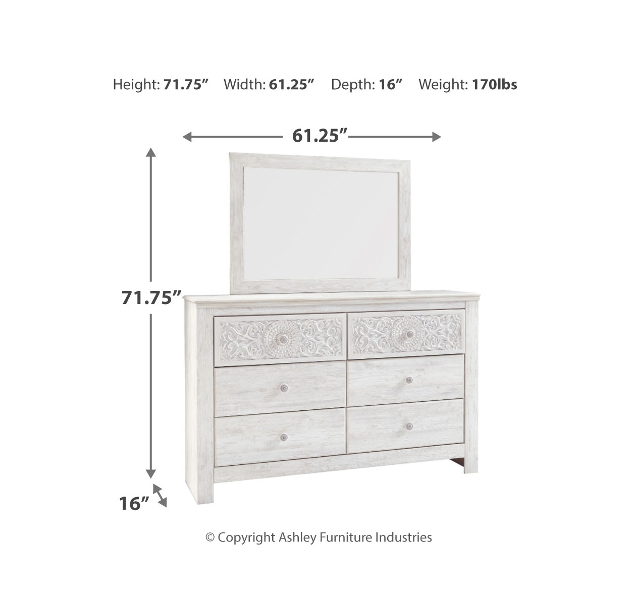 Paxberry King Panel Bed with Mirrored Dresser and Chest