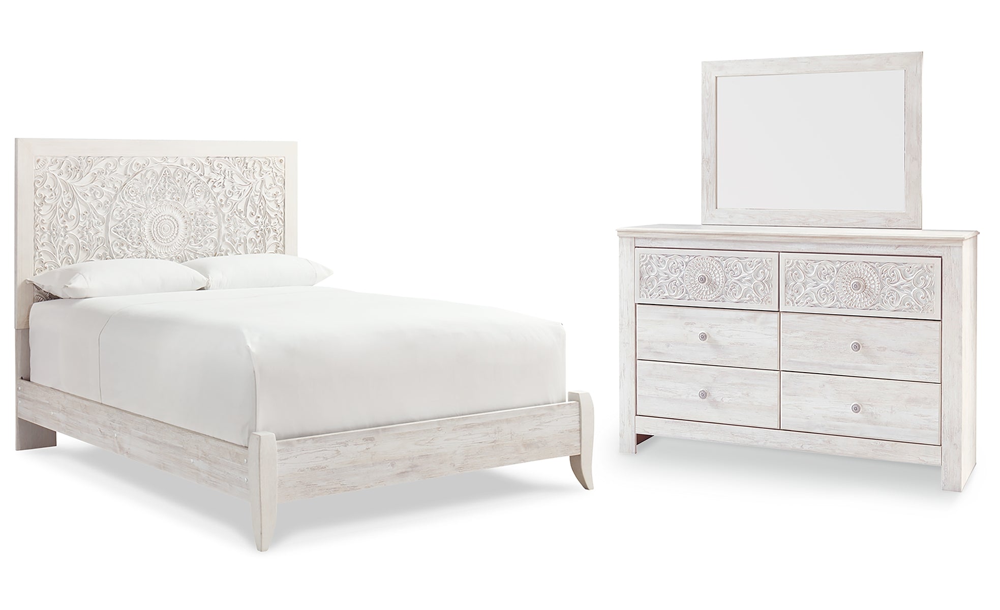 Paxberry Queen Panel Bed with Mirrored Dresser