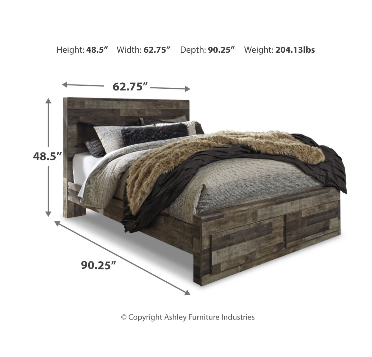 Derekson Queen Panel Bed with 2 Storage Drawers with Mirrored Dresser and Nightstand