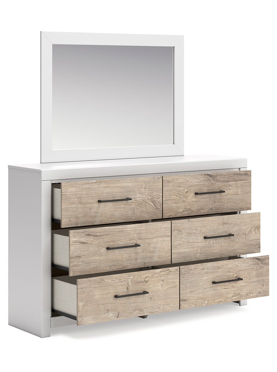 Charbitt Full Panel Bed with Mirrored Dresser