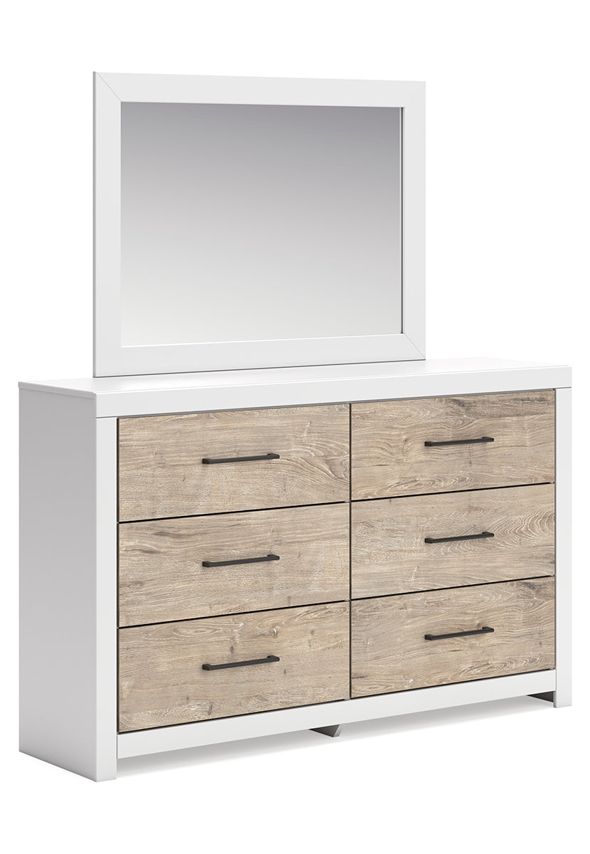 Charbitt Full Panel Bed with Mirrored Dresser and Chest