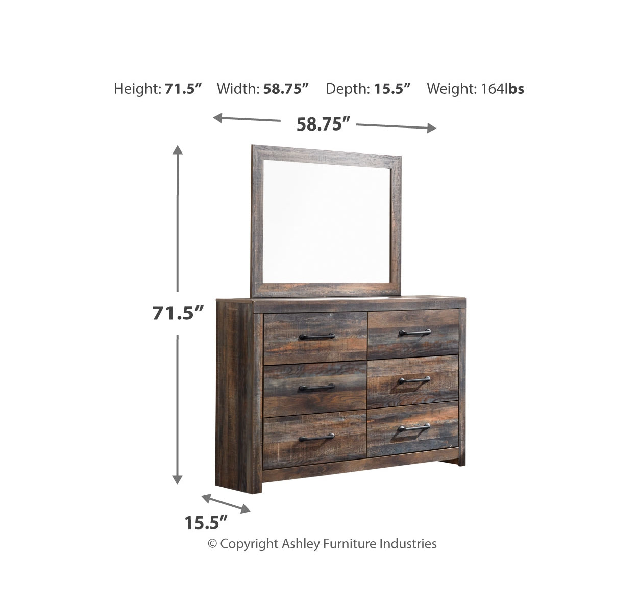 Drystan King Bookcase Bed with 4 Storage Drawers with Mirrored Dresser and 2 Nightstands