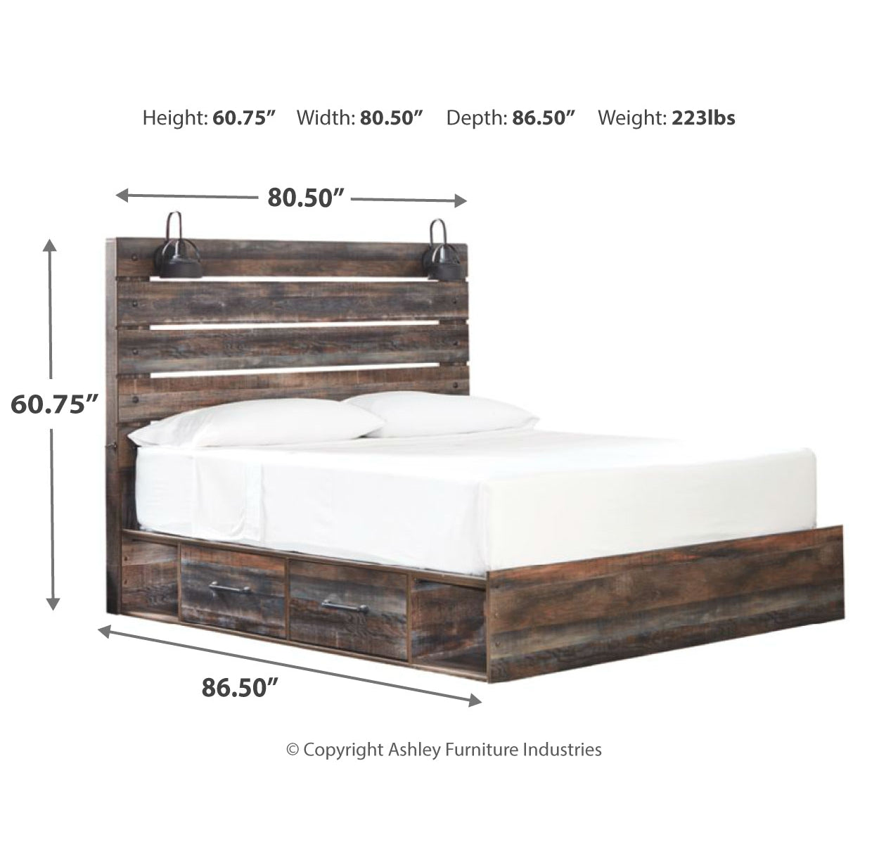 Drystan King Panel Bed with 4 Storage Drawers with Mirrored Dresser, Chest and Nightstand