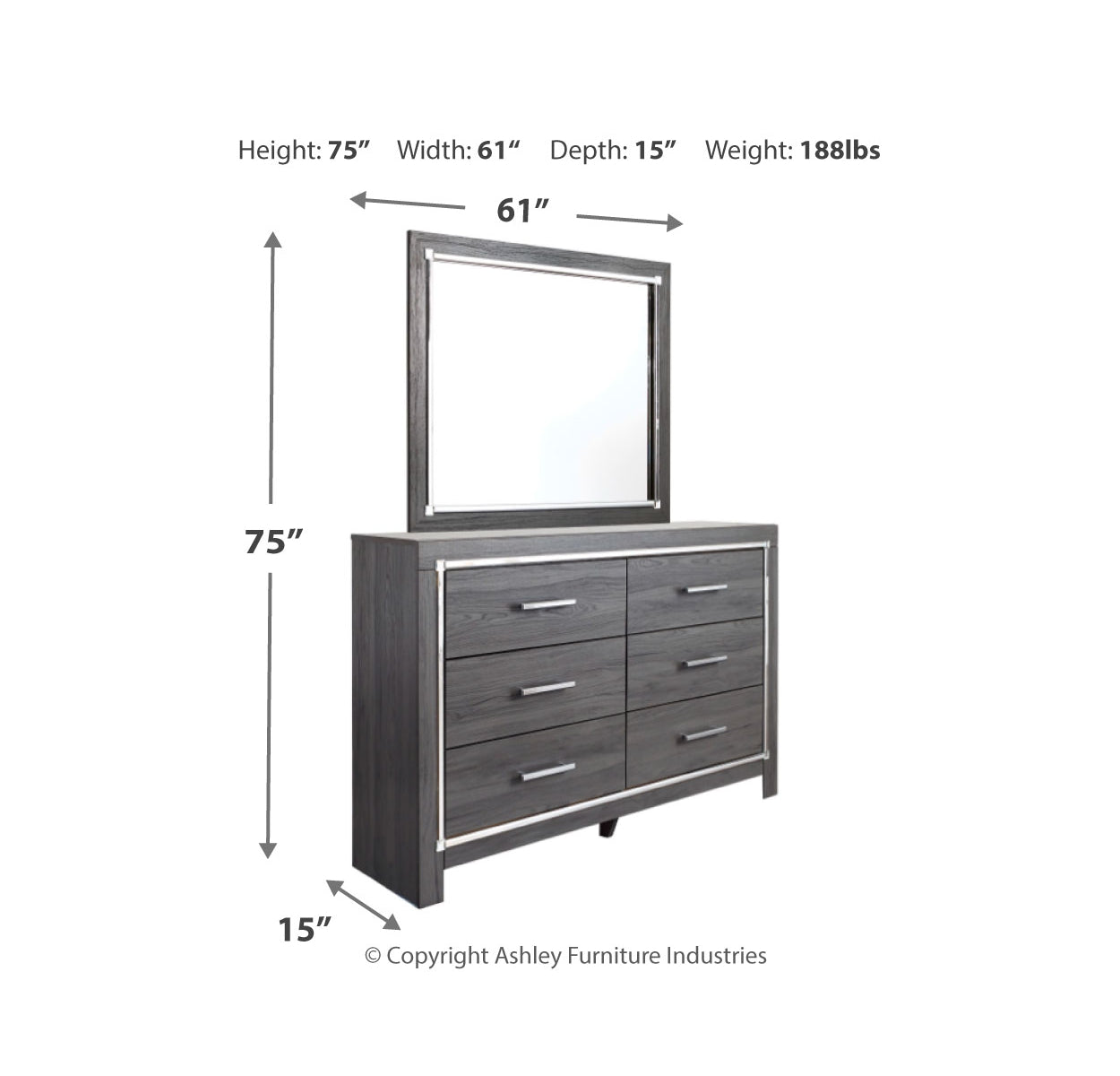 Lodanna Queen Panel Bed with 2 Storage Drawers with Mirrored Dresser