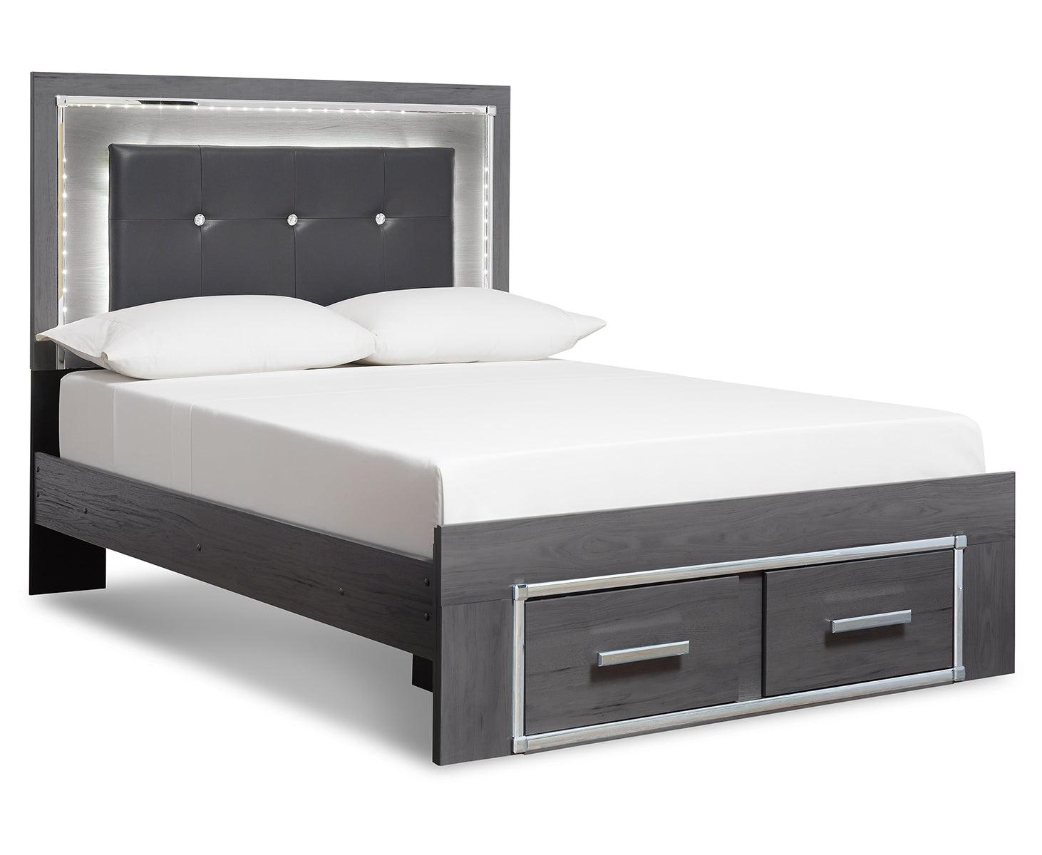 Lodanna King Panel Bed with 2 Storage Drawers with Mirrored Dresser