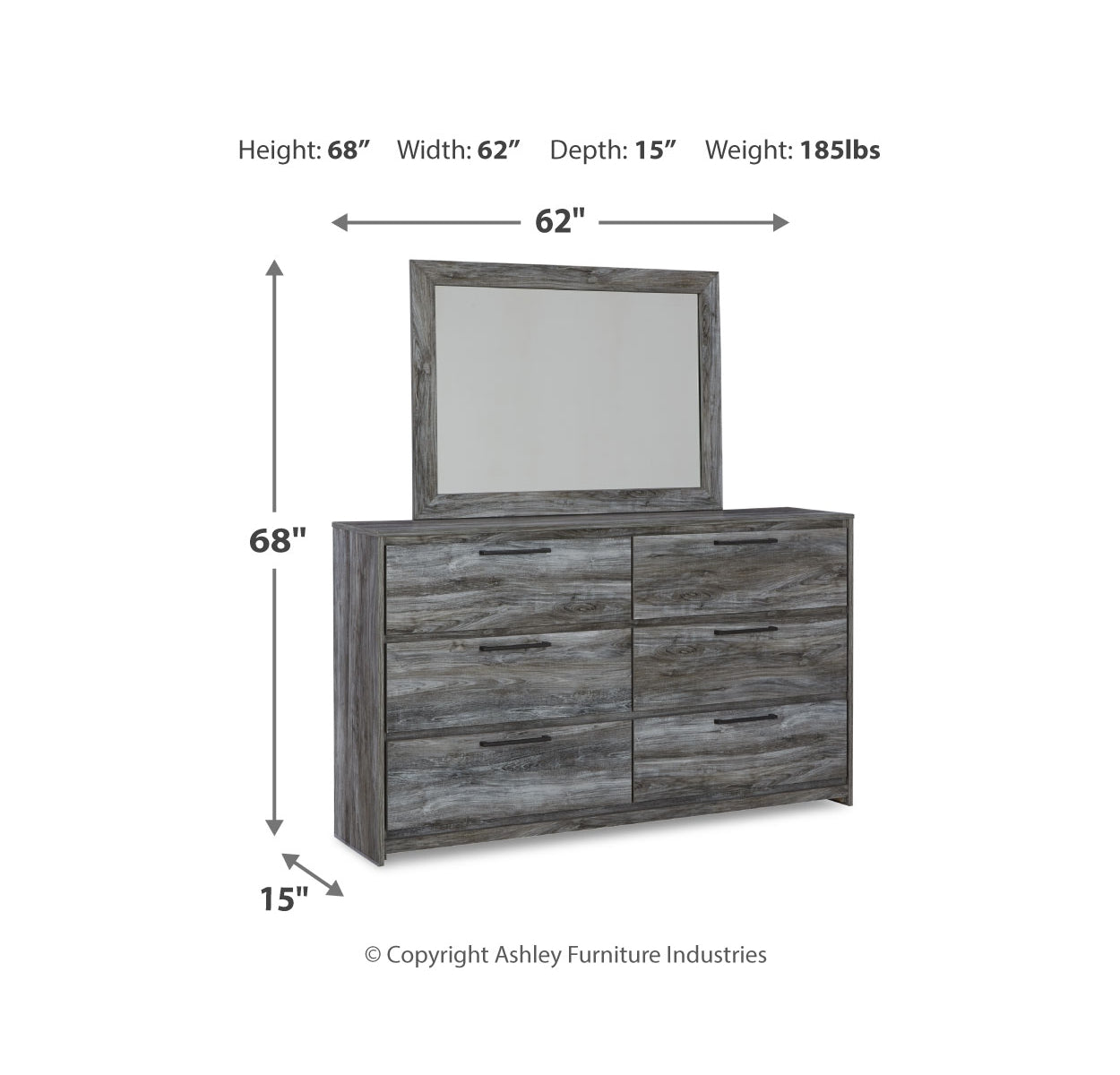 Baystorm Queen Panel Bed with Mirrored Dresser and 2 Nightstands