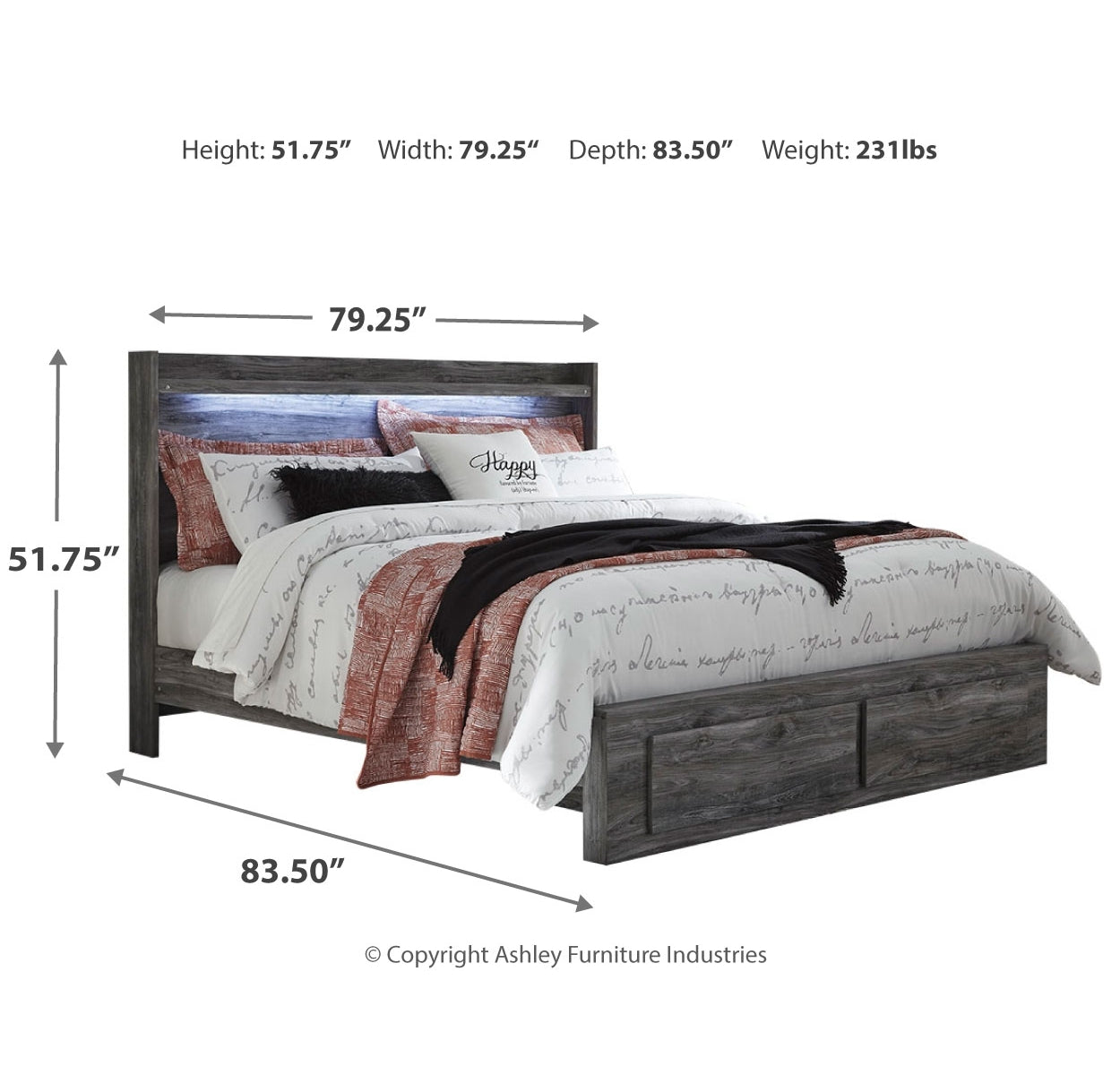 Baystorm King Panel Bed with 2 Storage Drawers and Chest