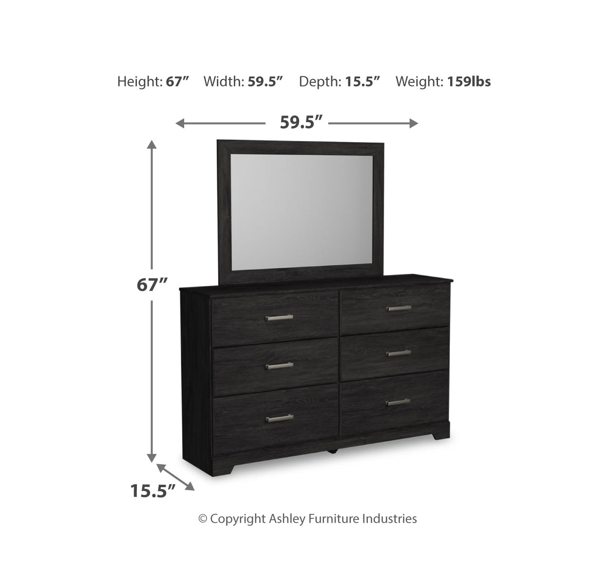 Belachime Twin Panel Bed with Mirrored Dresser, Chest and 2 Nightstands