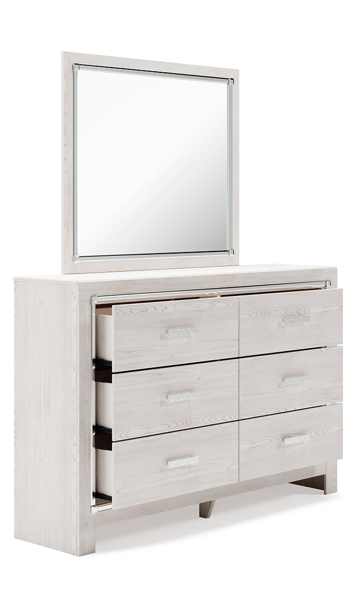 Altyra Queen Panel Bed with Storage with Mirrored Dresser, Chest and 2 Nightstands