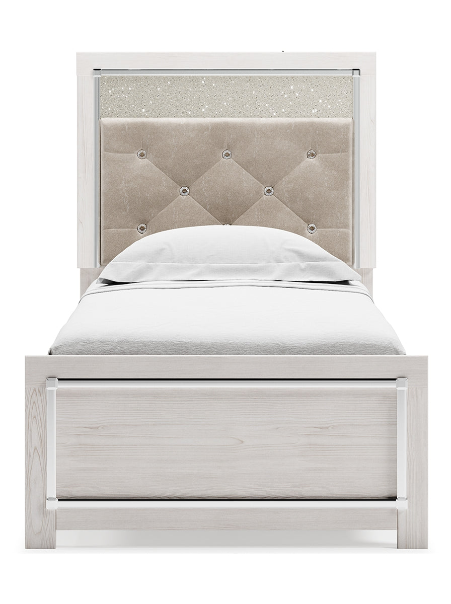 Altyra Queen Panel Bed with Storage with Mirrored Dresser, Chest and 2 Nightstands