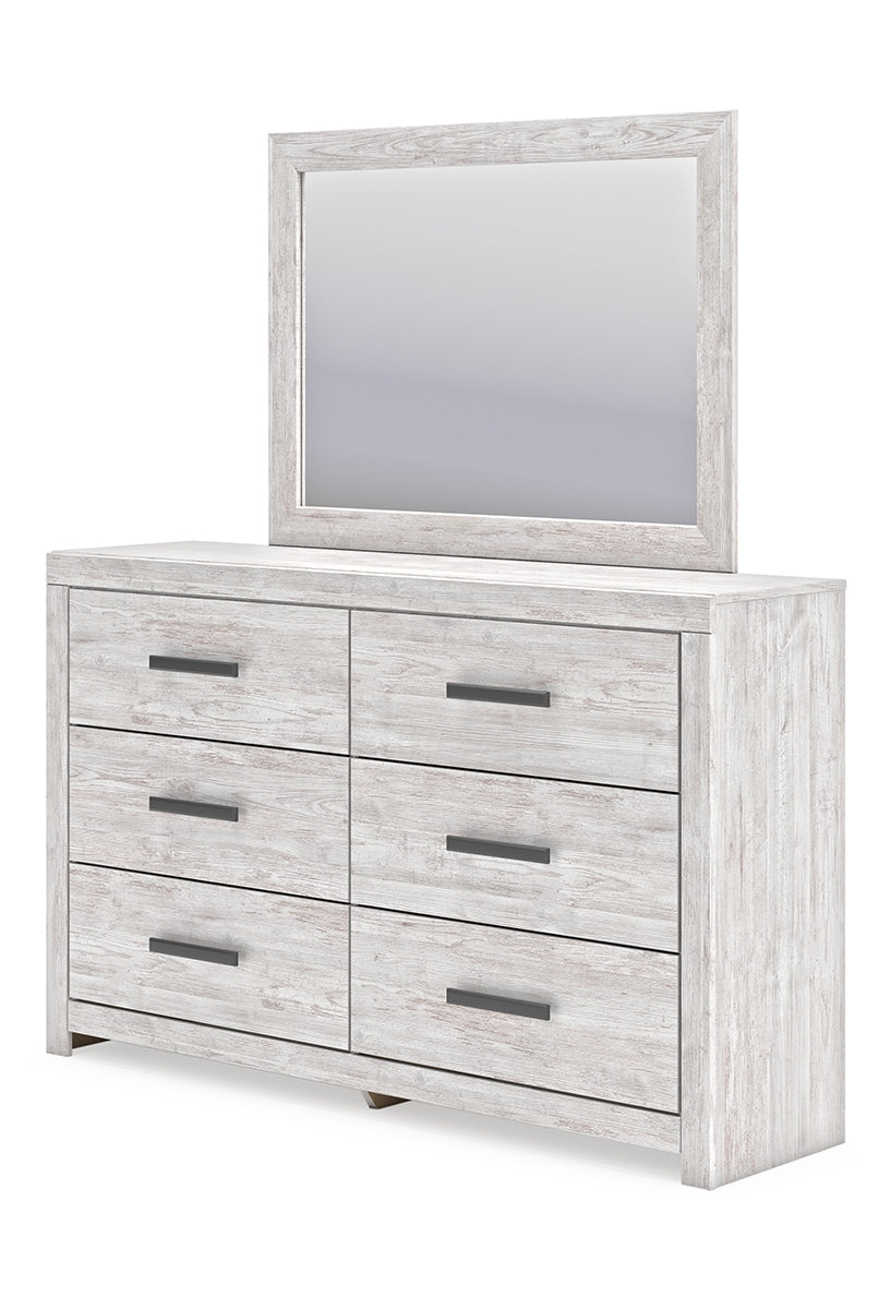 Cayboni King Panel Bed with Mirrored Dresser, Chest and 2 Nightstands