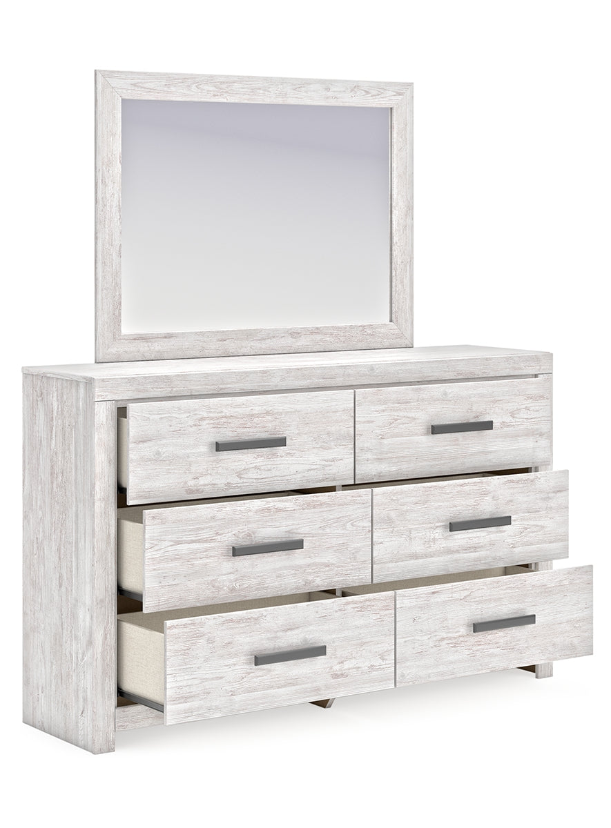 Cayboni King Panel Bed with Mirrored Dresser, Chest and Nightstand