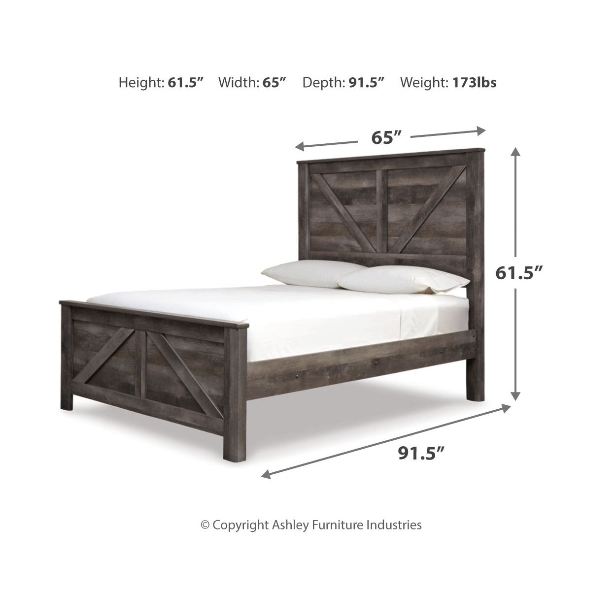 Wynnlow Queen Crossbuck Panel Bed with Mirrored Dresser and 2 Nightstands