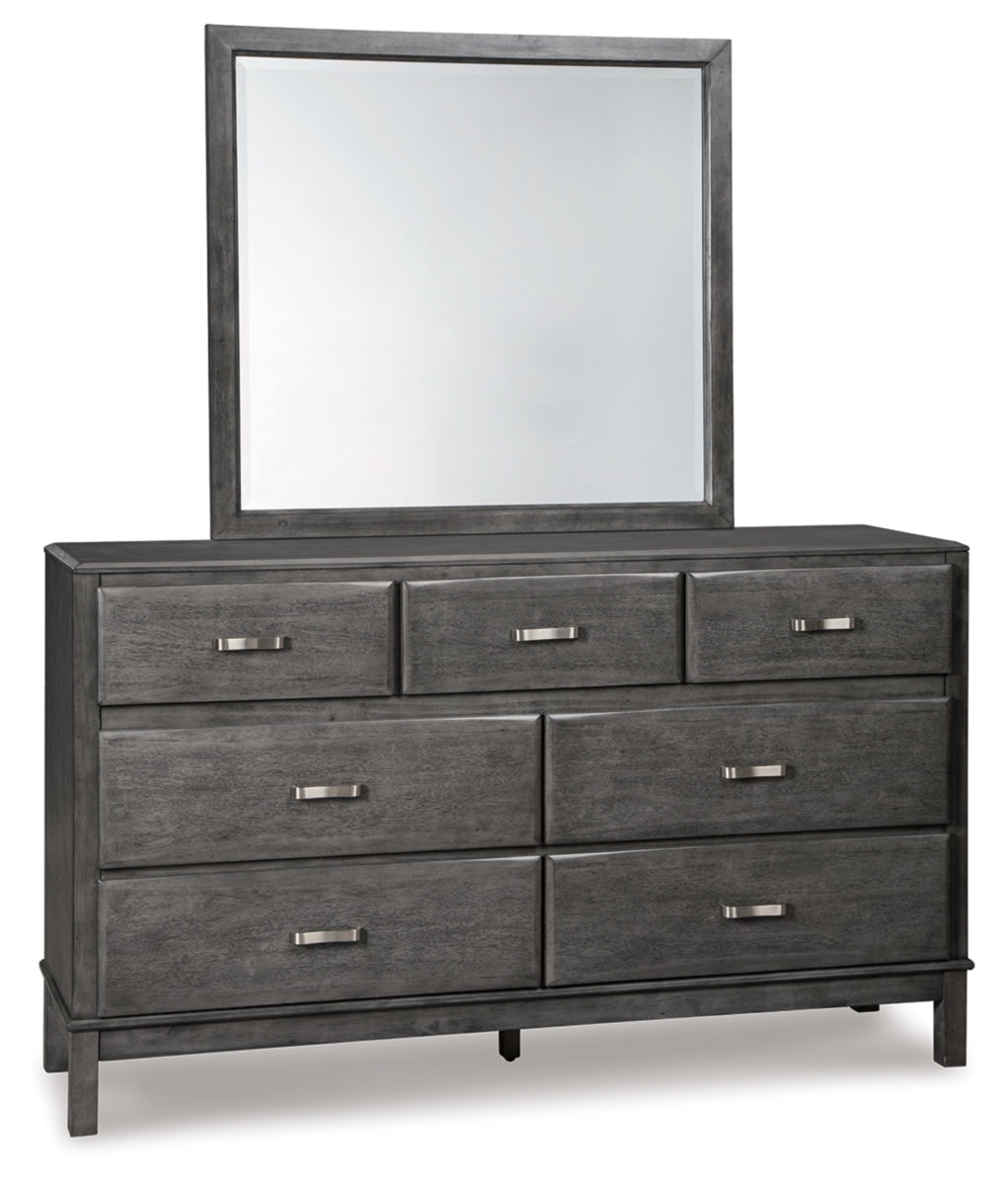 Caitbrook California King Storage Bed with 8 Storage Drawers with Mirrored Dresser and Chest