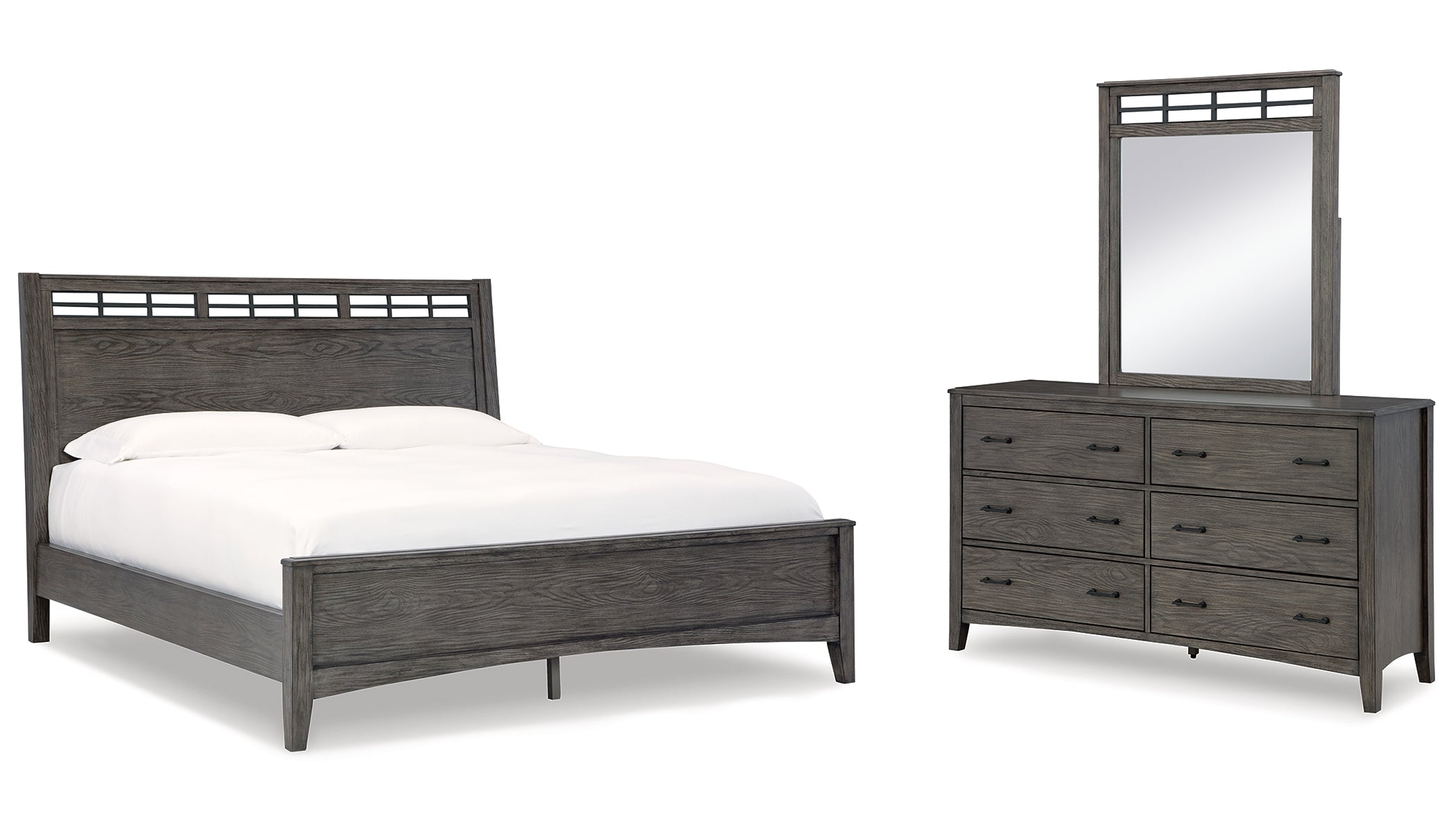 Montillan Queen Panel Bed with Mirrored Dresser