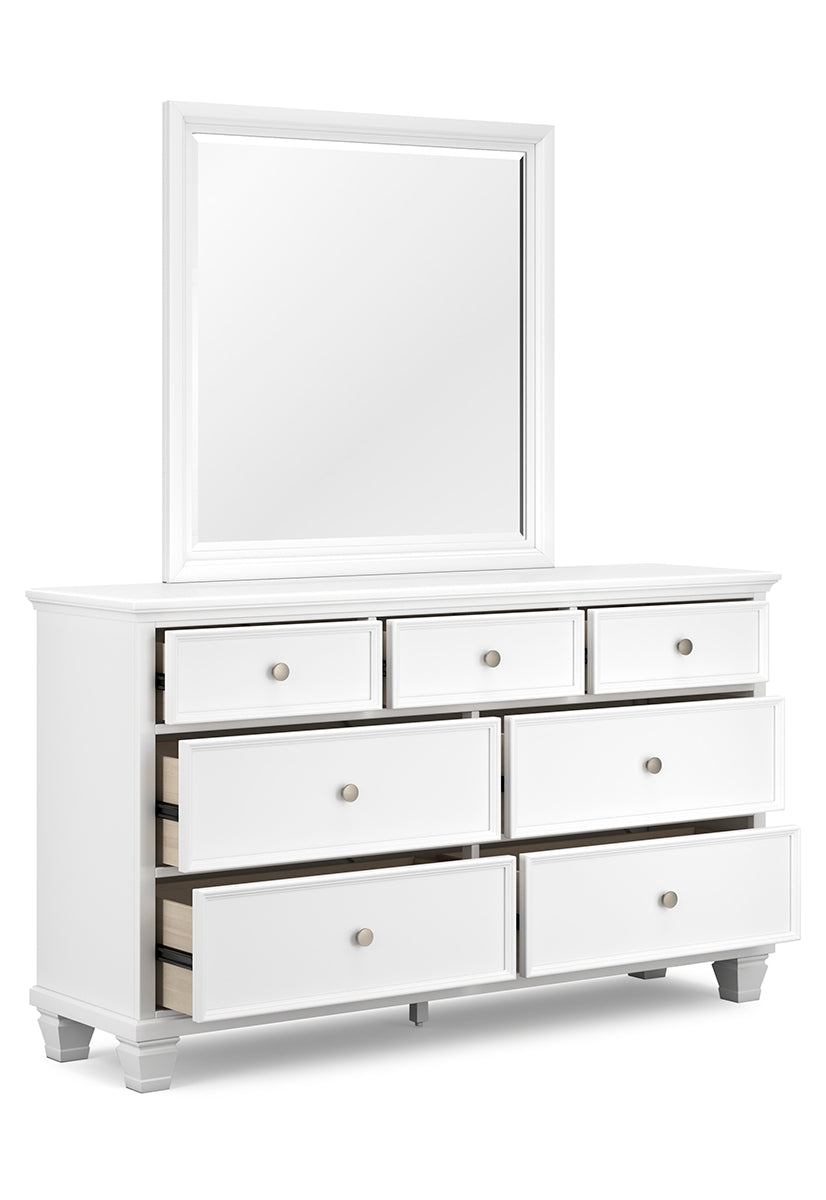 Fortman King Panel Bed with Mirrored Dresser, Chest and Nightstand