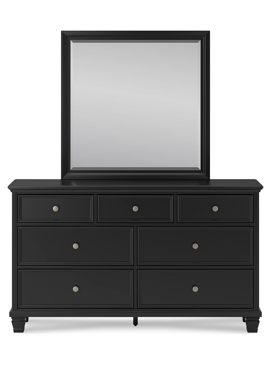 Lanolee Queen Panel Bed with Mirrored Dresser and Chest