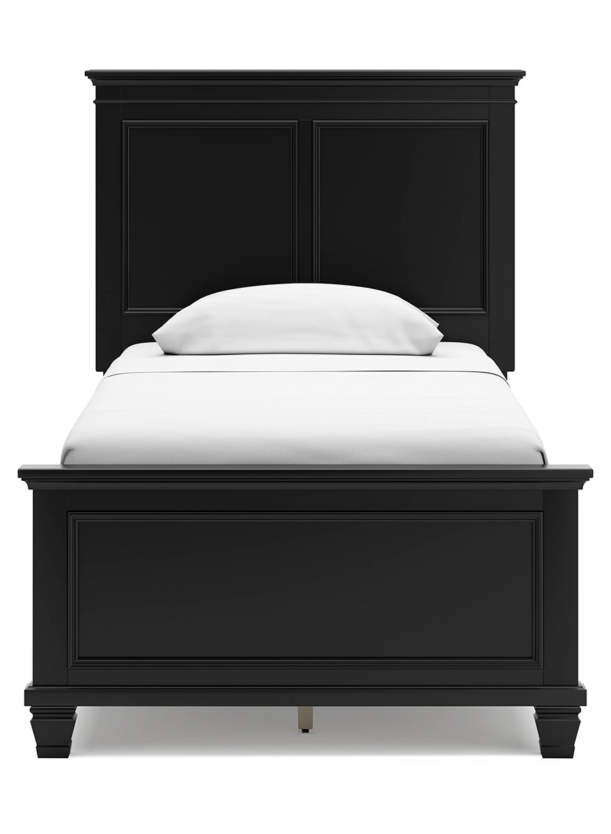 Lanolee Twin Panel Bed with Mirrored Dresser and Chest