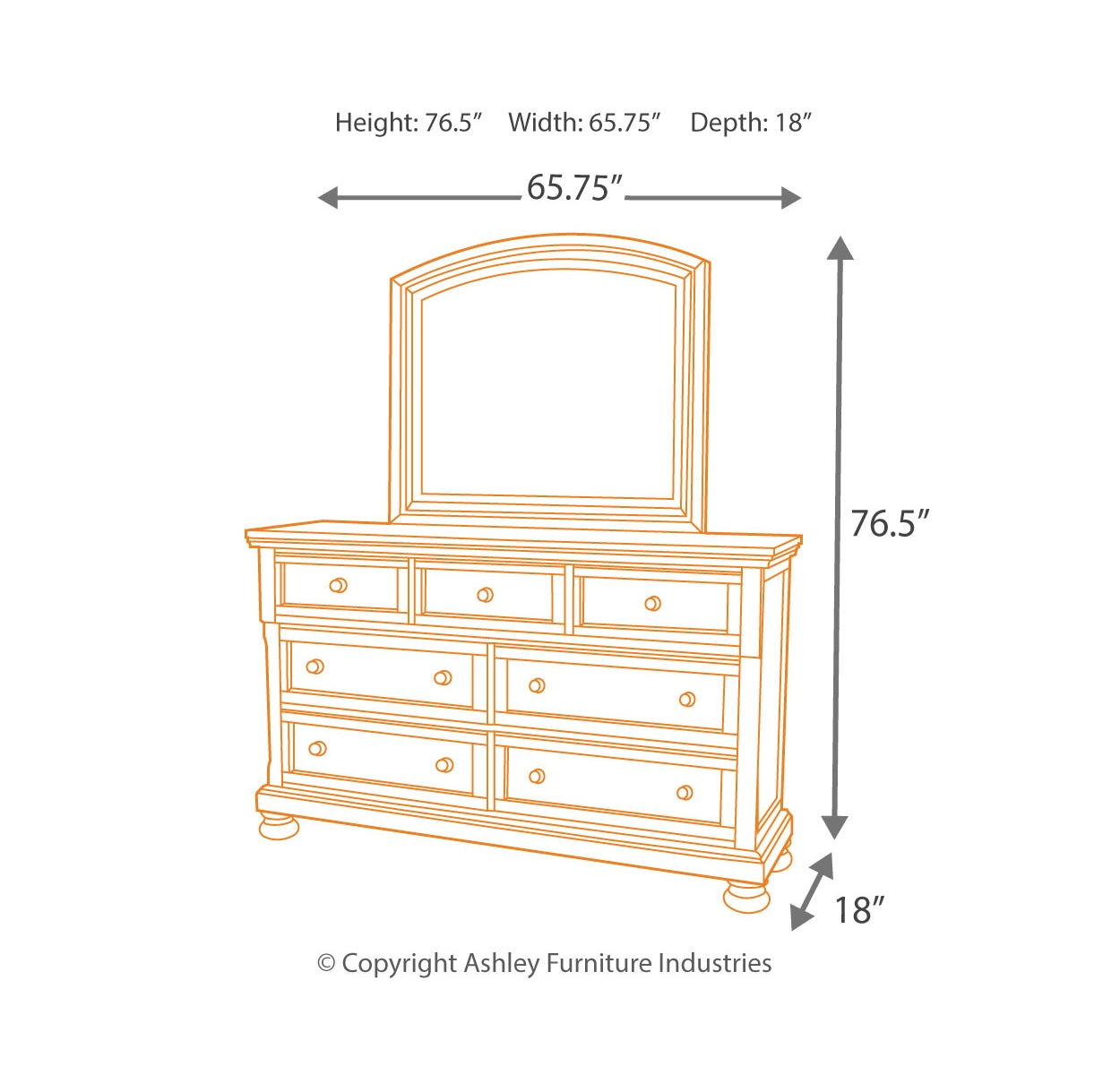 Porter King Sleigh Bed with Mirrored Dresser