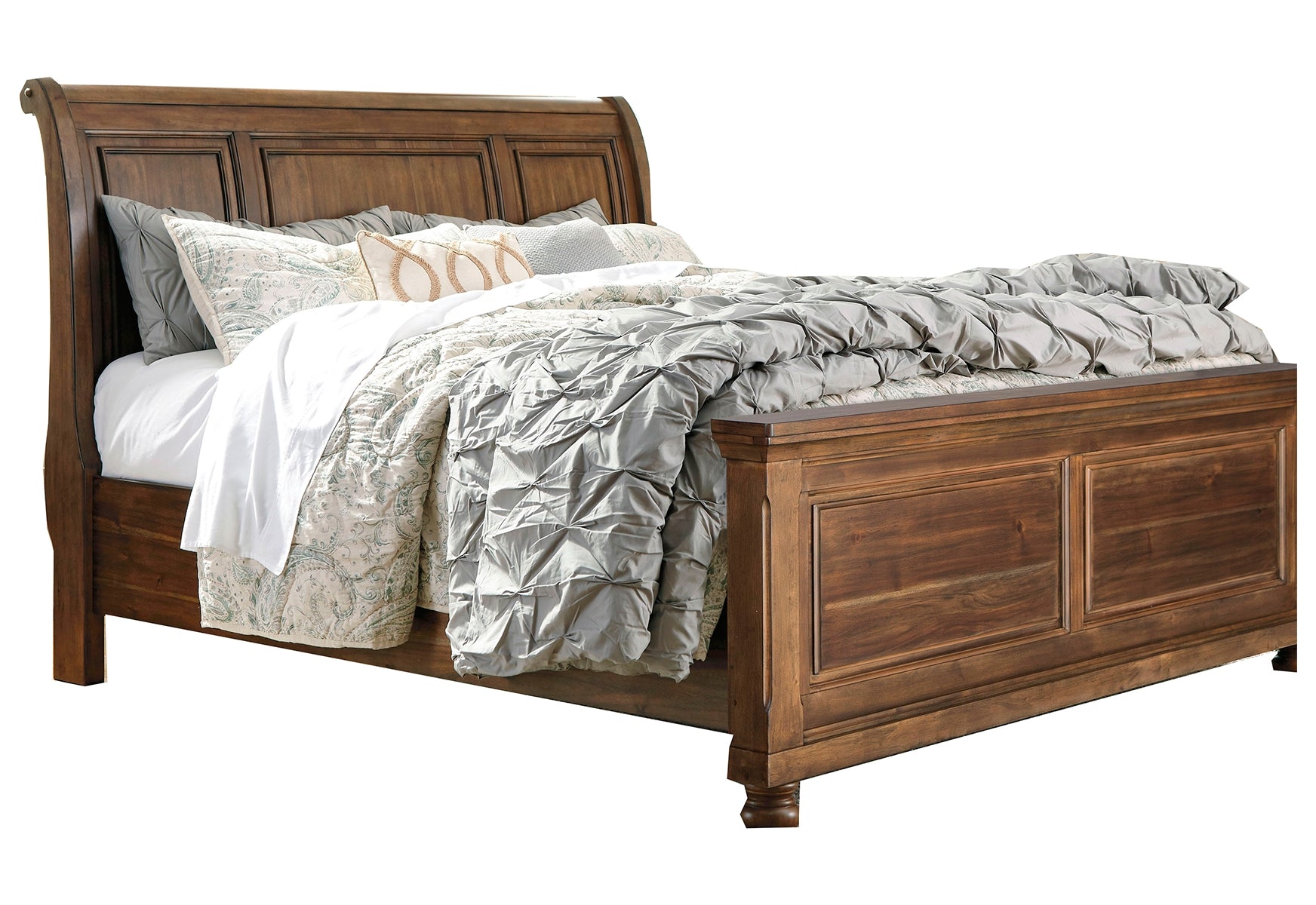 Flynnter King Panel Bed with 2 Storage Drawers with Mirrored Dresser, Chest and Nightstand