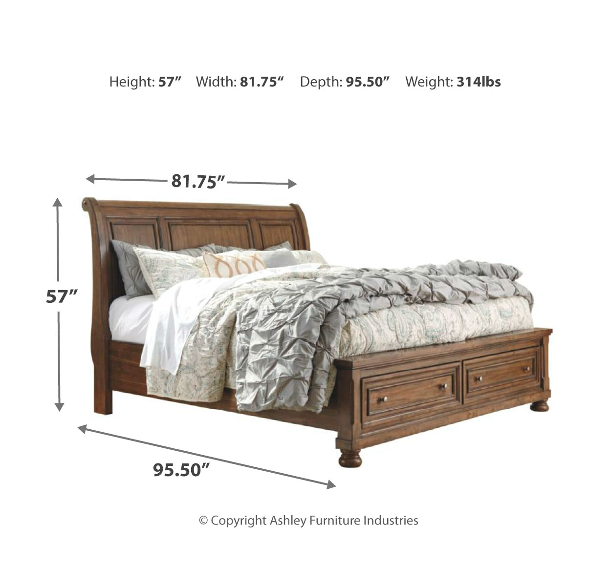 Flynnter King Sleigh Bed with 2 Storage Drawers with Mirrored Dresser, Chest and 2 Nightstands