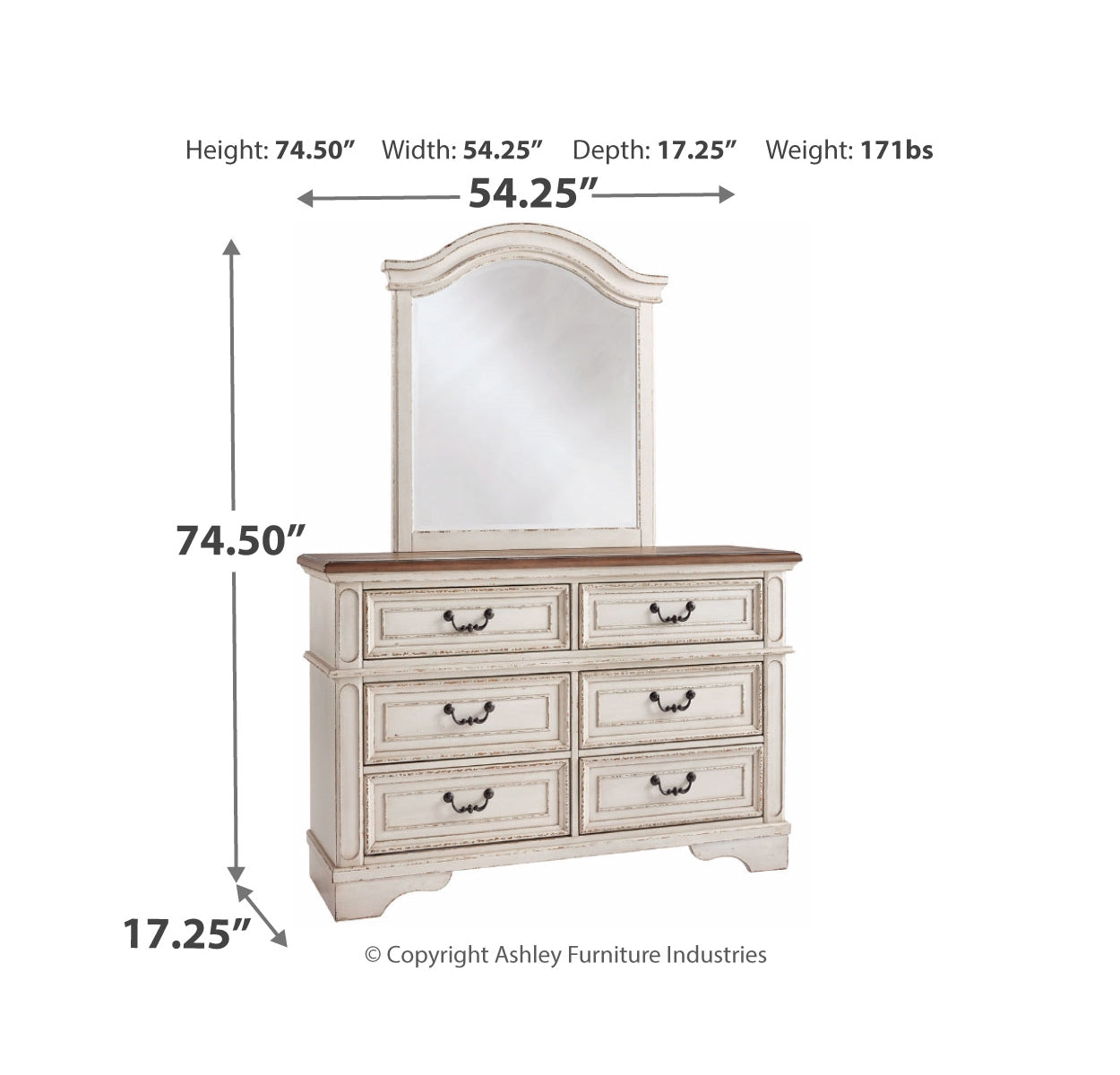 Realyn Full Panel Bed with Mirrored Dresser and Chest