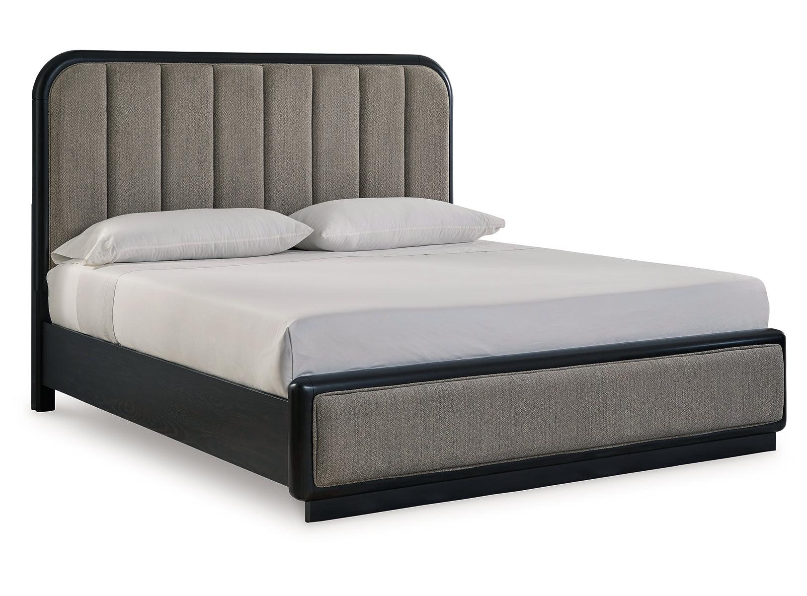 Rowanbeck King Upholstered Panel Bed with 2 Nightstands