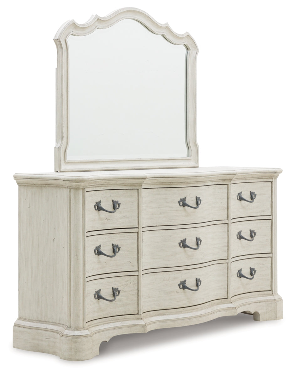 Arlendyne King Upholstered Bed with Mirrored Dresser, Chest and Nightstand