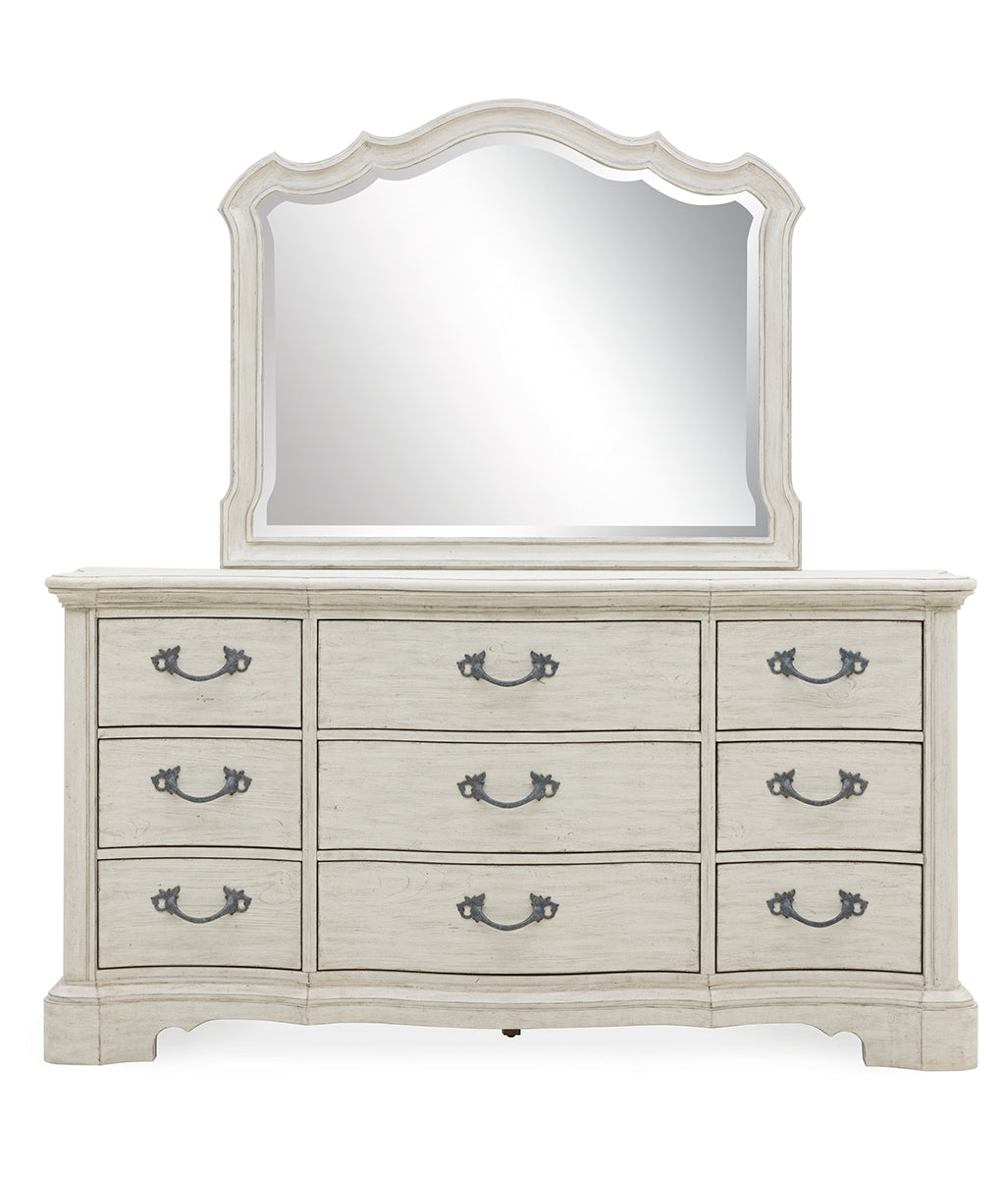 Arlendyne King Upholstered Bed with Mirrored Dresser, Chest and Nightstand