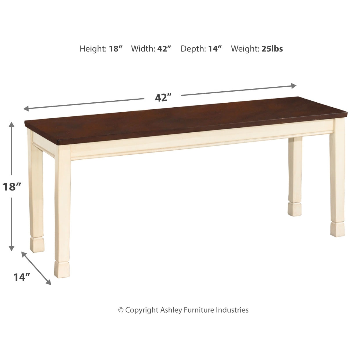 Whitesburg Dining Table and 4 Chairs and Bench