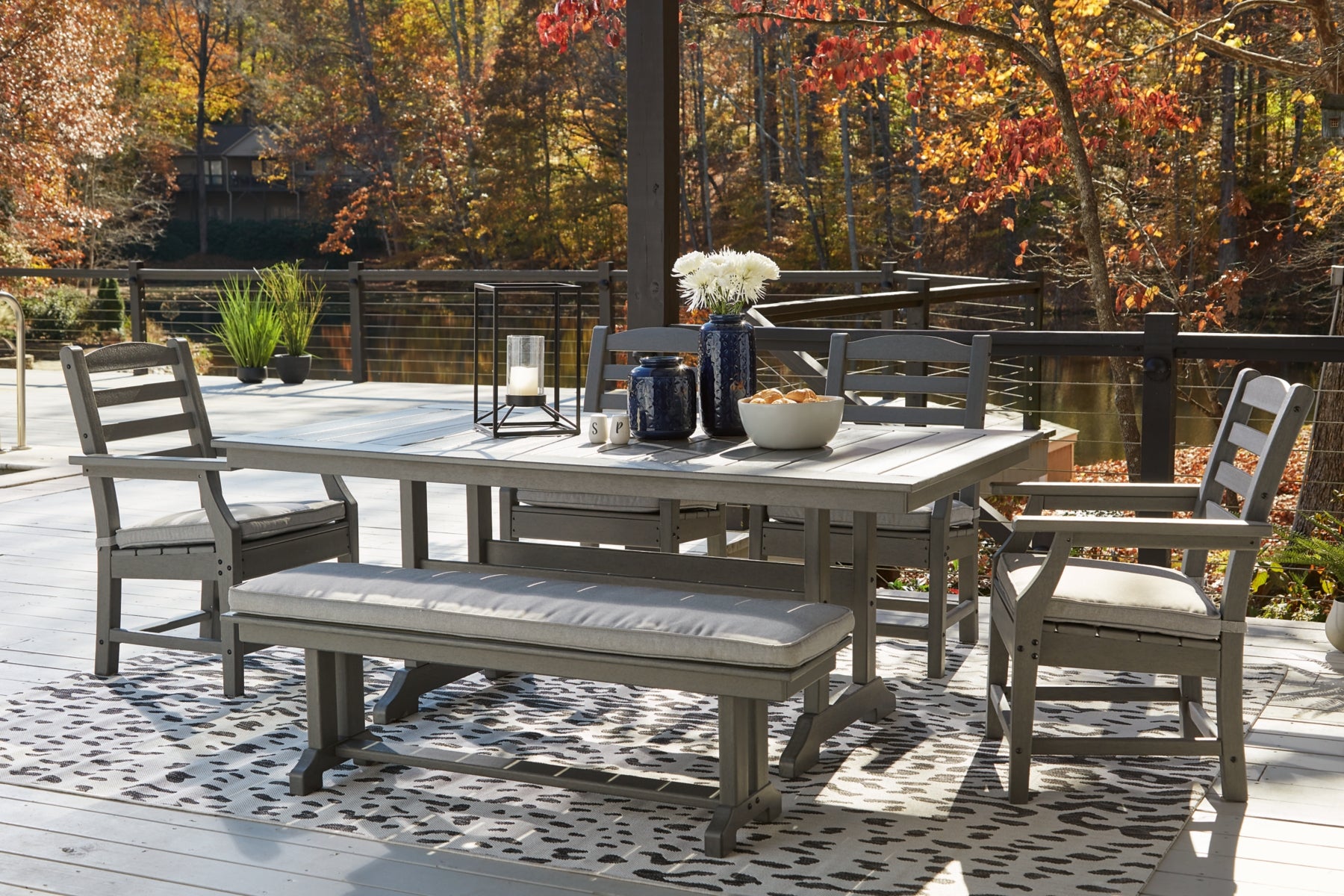 Visola Outdoor Dining Table and 4 Chairs and Bench